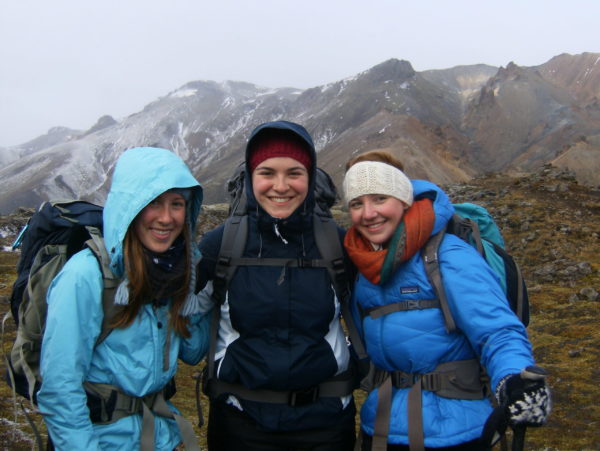 Students on study abroad program on sustainability in Iceland hiking in Iceland