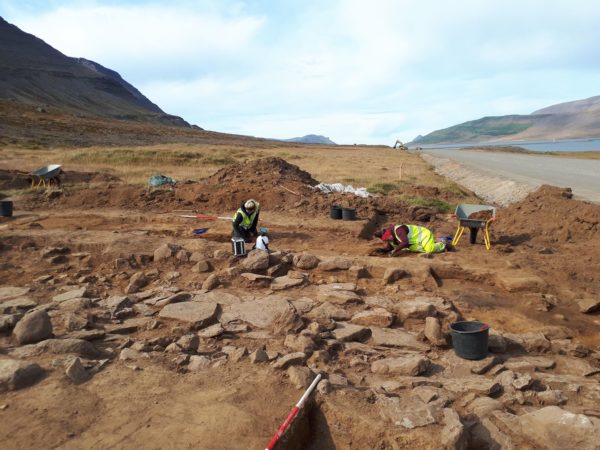 Students on a study abroad program in Iceland learning about archeology